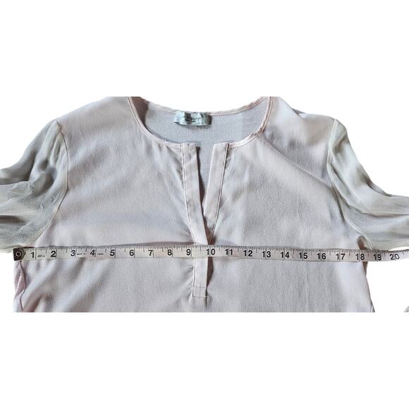 Lola & Sophie Womens 100% Silk Light Pink Top Small Sheer Ribbed Contrast Tee - Picture 8 of 9